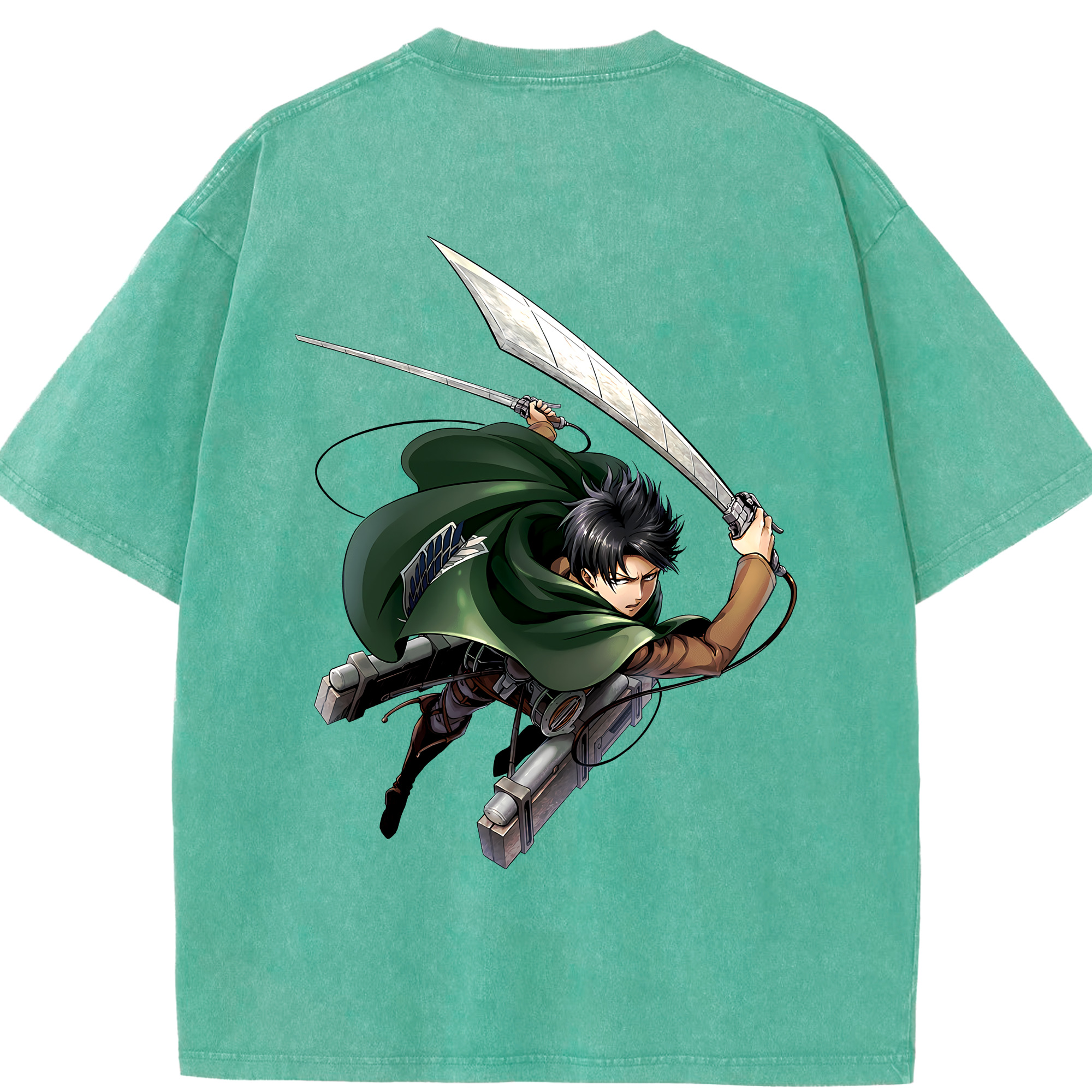 （画像用） 進撃の巨人 リヴァイ·アッカーマン Attack on Titan Levi Ackerman 綿100% ヴィンテージ風 半袖Tシャツ（背面プリント）
